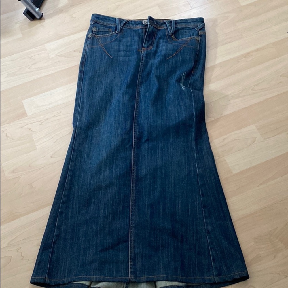 Plush denim long skirt